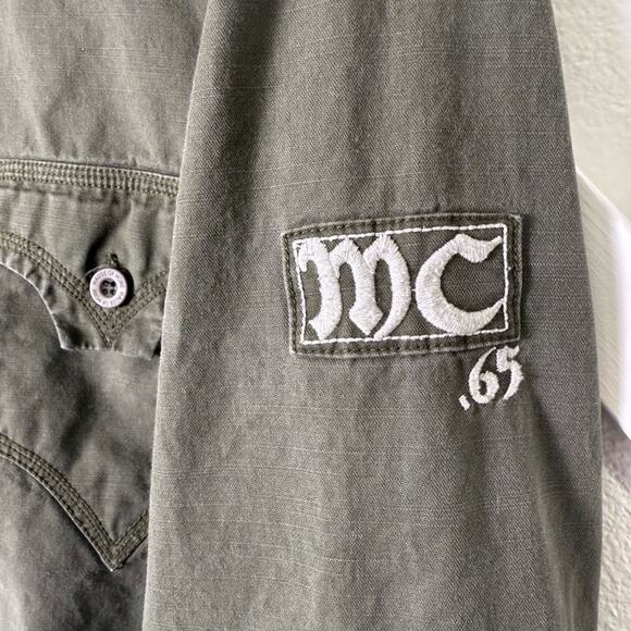 Howe Army Green Embroidered Bikercore Shirt Jacket Size Medium Bakersfield Cali - Picture 4 of 12